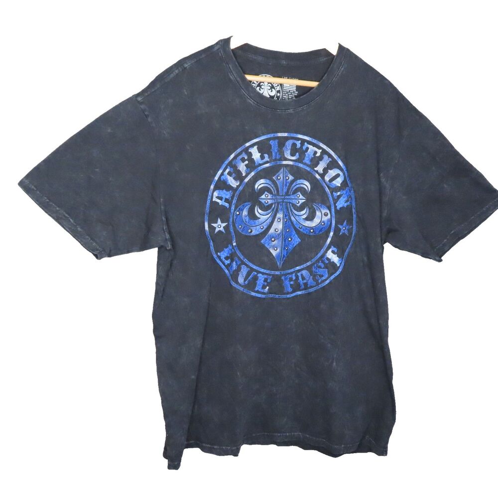 Affliction‎ Live Fast Shirt 3XL Black Cotton Short Sleeve Crew Neck Graphic Tee